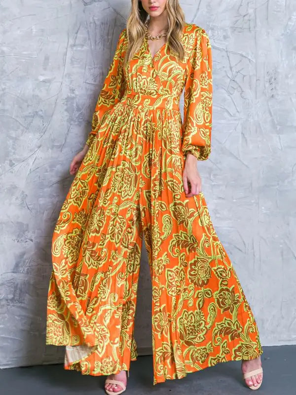 Golden Hour Satin Jumpsuit - Orange/Brown