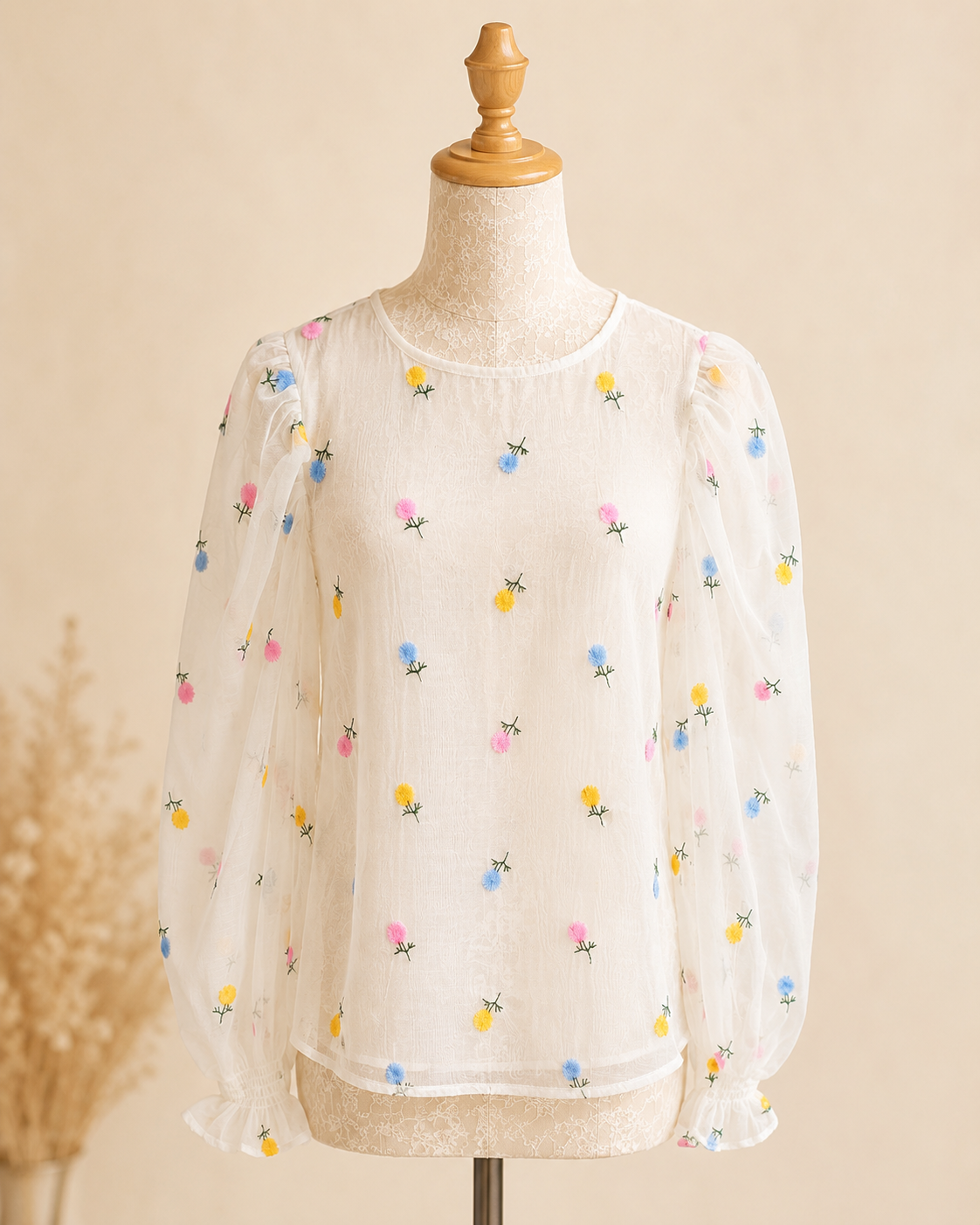 Sweat Pea Floral Organza Top - Ivory