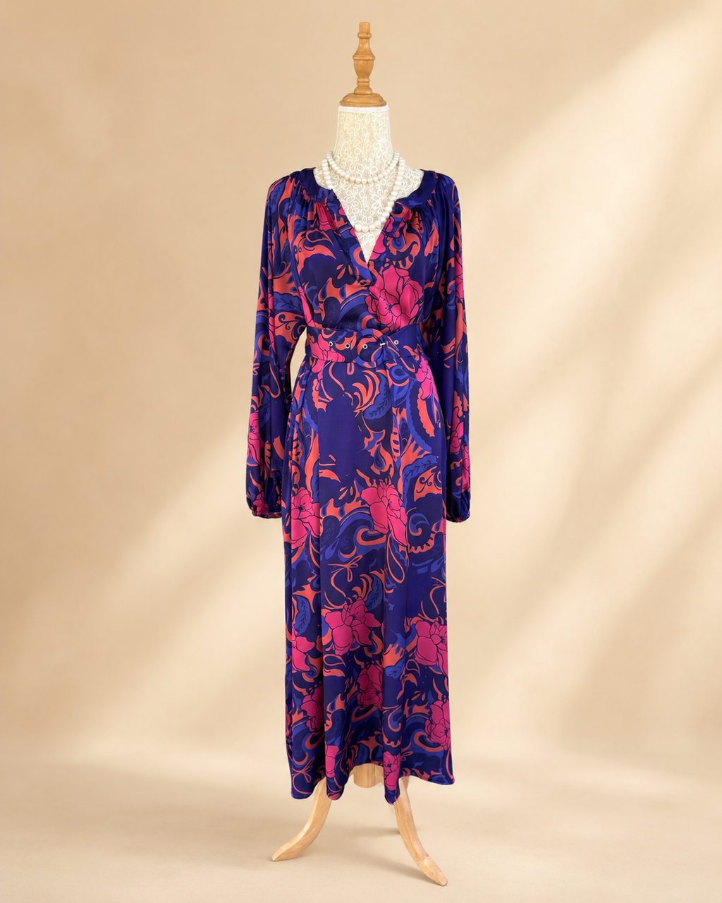 Velvet Rope Satin Dress - Navy/Coral