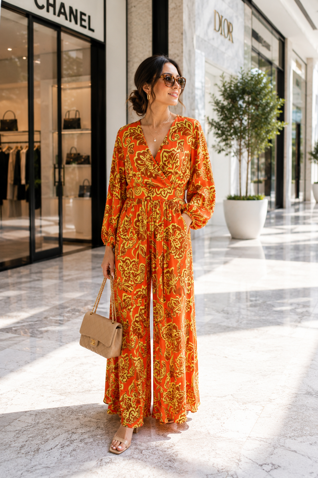 Golden Hour Satin Jumpsuit - Orange/Brown