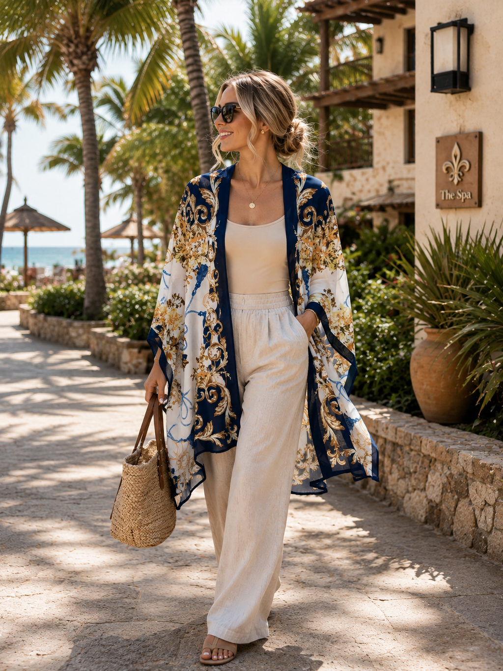 Amalfi Nights Kimono - Blue/Gold