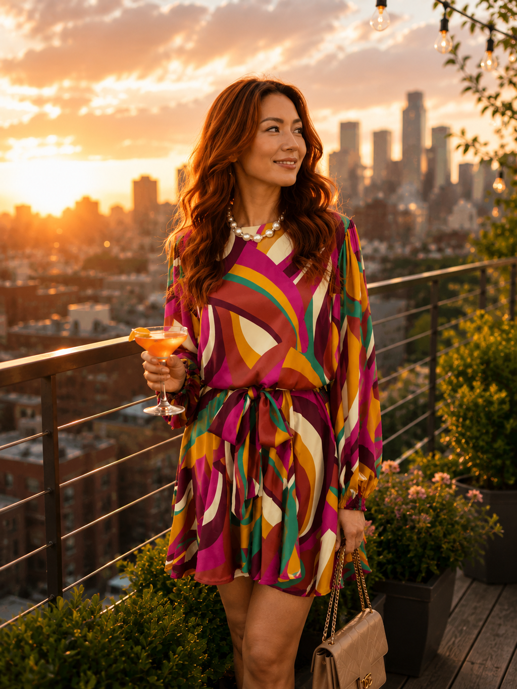 Sunset Serenade Dress - Magenta/Brown