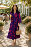 Velvet Rope Satin Dress - Navy/Coral