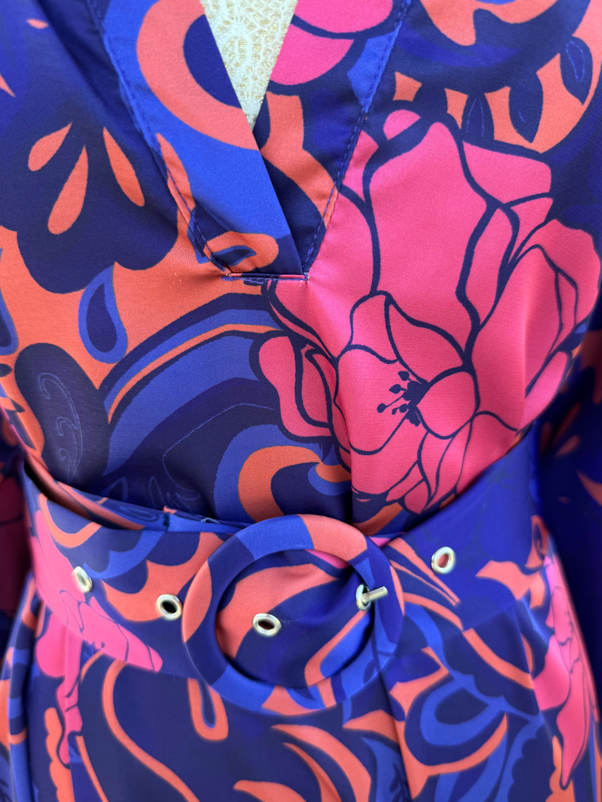 Velvet Rope Satin Dress - Navy/Coral
