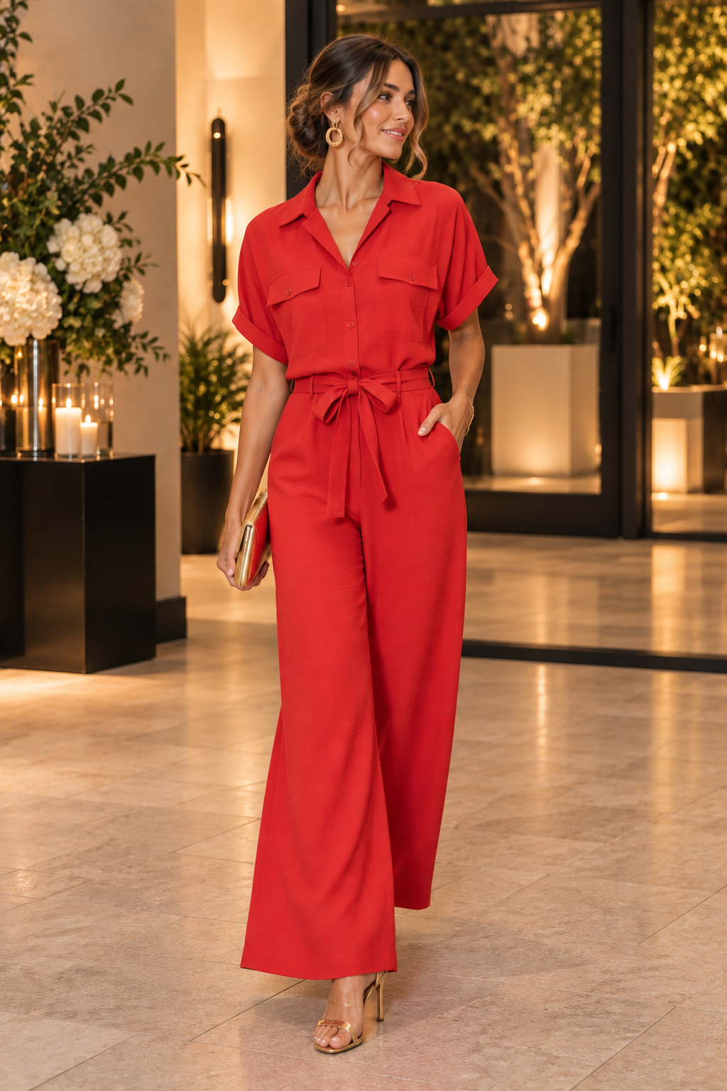 Lady in Red Jumpsuit - Scarlet Red