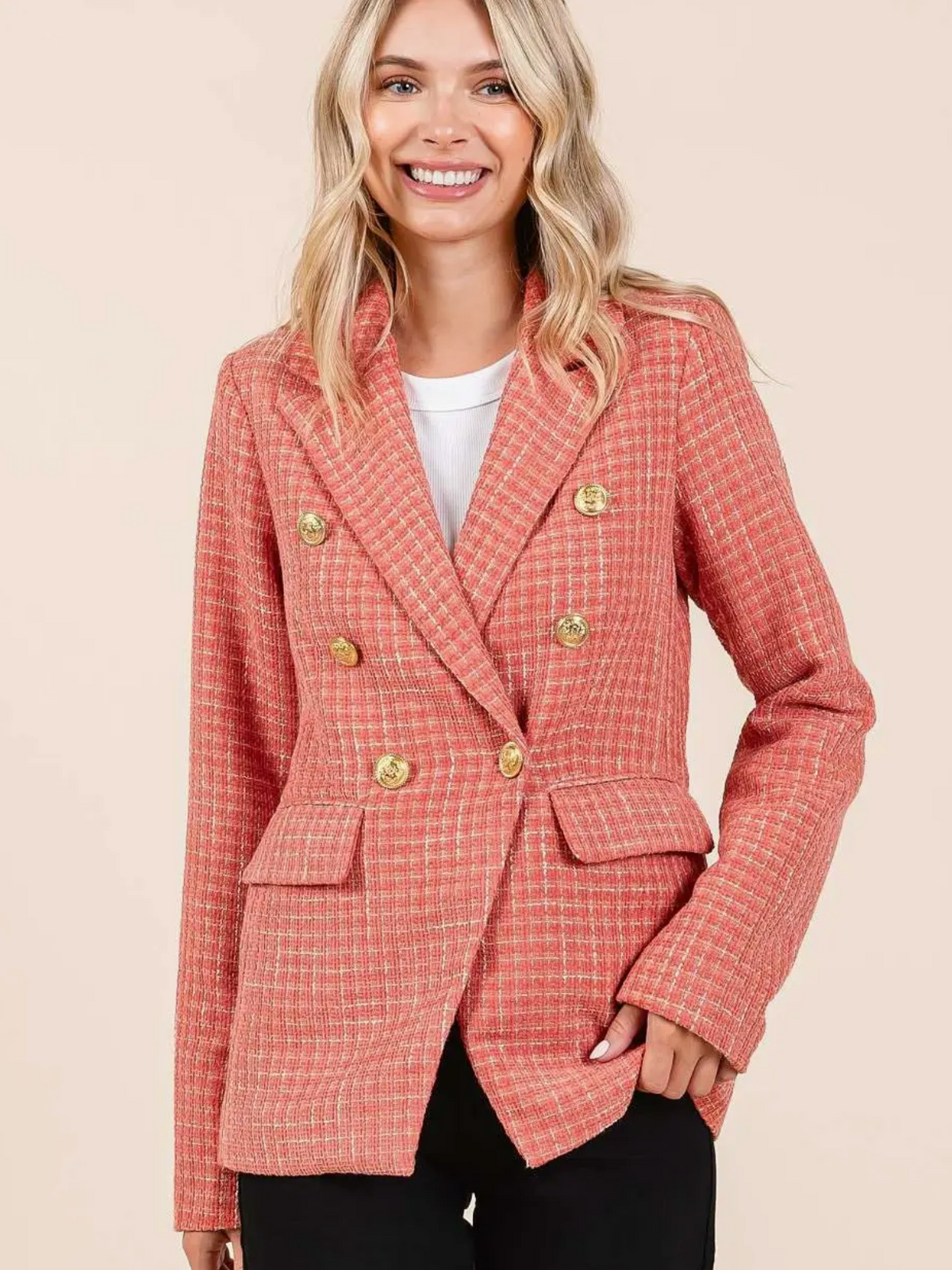 Love On Top Tweed Blazer - Coral