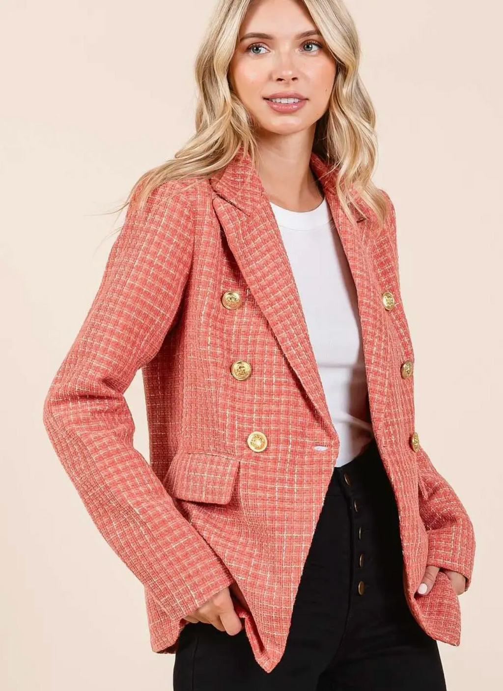 Love On Top Tweed Blazer - Coral