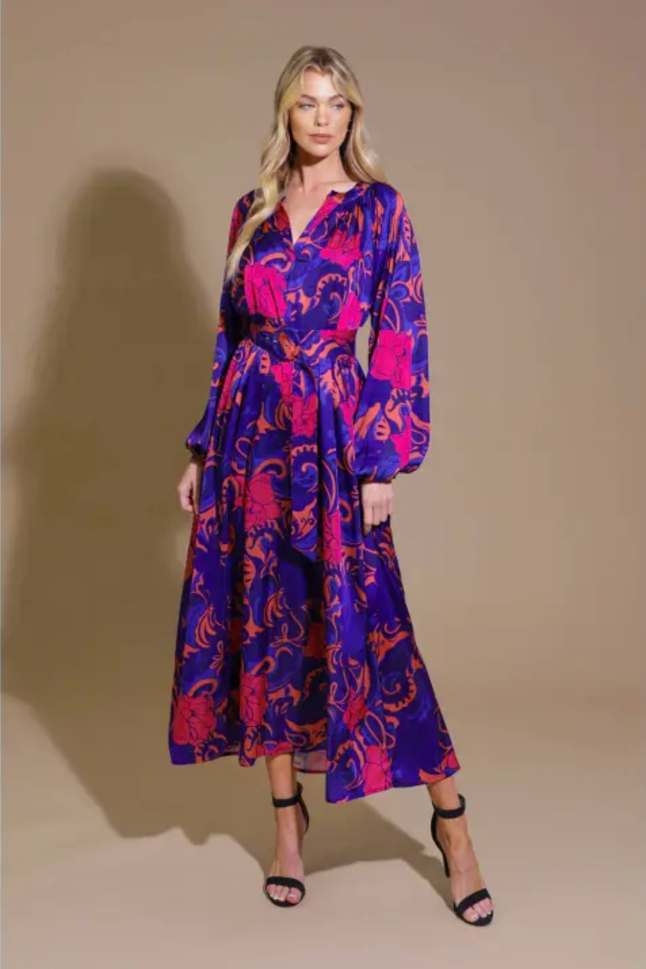Velvet Rope Satin Dress - Navy/Coral