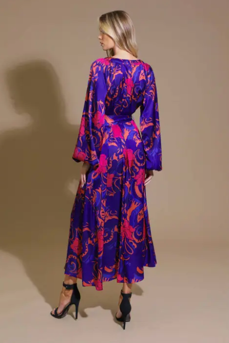 Velvet Rope Satin Dress - Navy/Coral