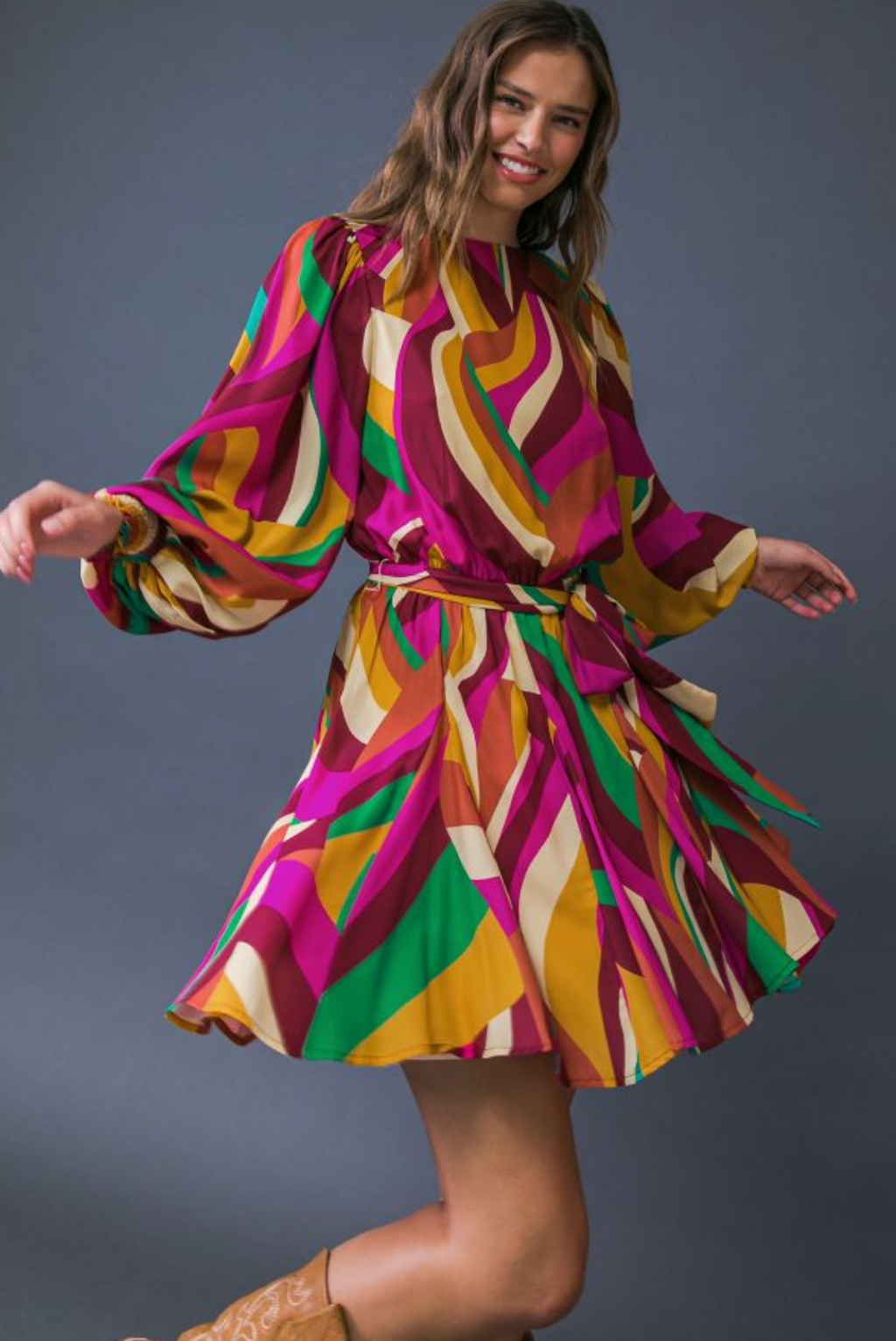Sunset Serenade Dress - Magenta/Brown