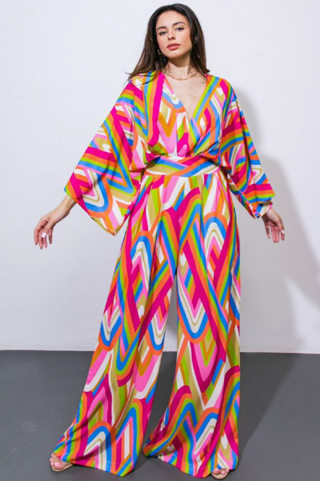 Good Vibrations Satin Jumpsuit - Pink/Green