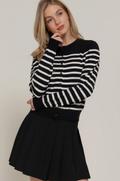 Long Sleeve Crew Neck Stripe Sweater Cardigan - Black/Cream