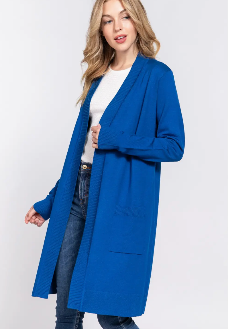 Long Sleeve Open Tunic Cardigan - Teal Blue