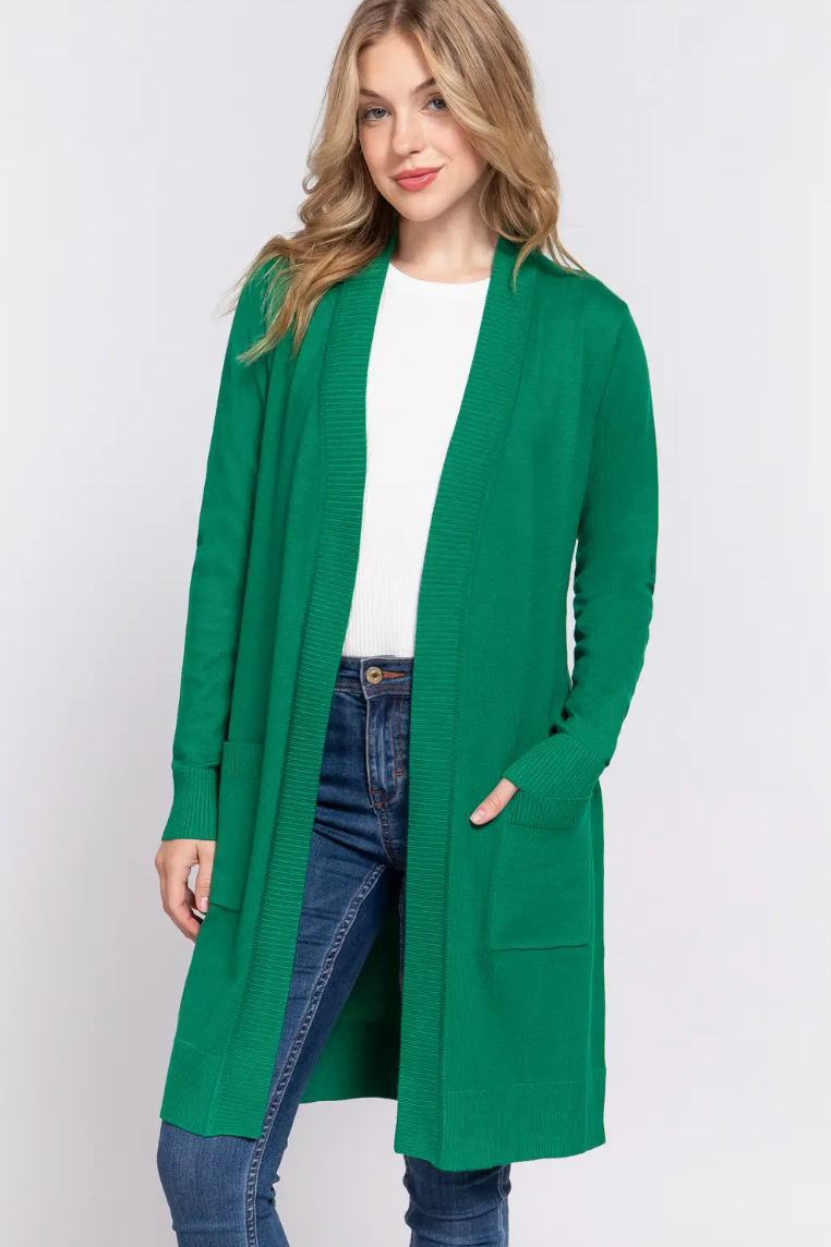 Long Sleeve Open Tunic Cardigan - Green